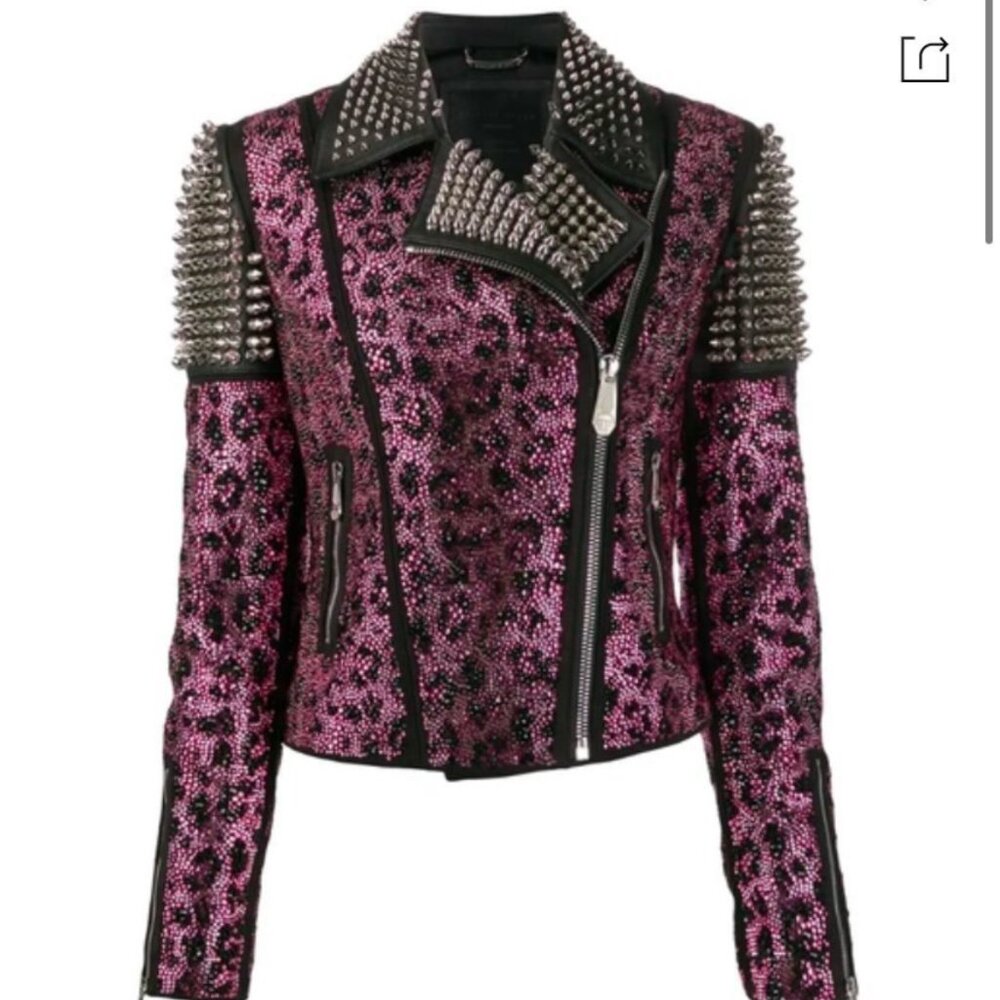 Phillip Plien Paradise Studded Biker Jacket in Black